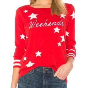 NWT Chaser Cashmere Blend "Weekends" Red Stars and Stripes Sweater